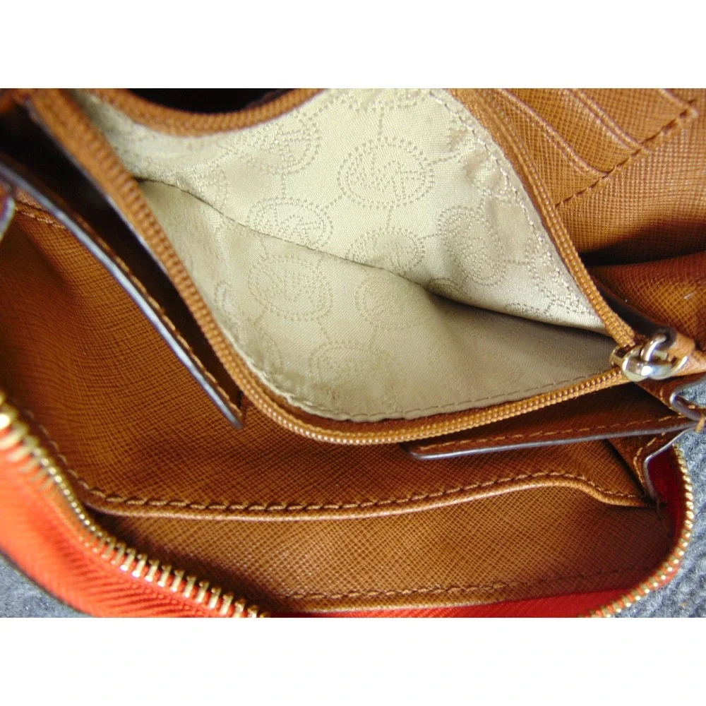 Michael Kors Orange White Stripe Zip Around Wristlet Wallet Clutch Gold Hardware - Picture 14 of 15